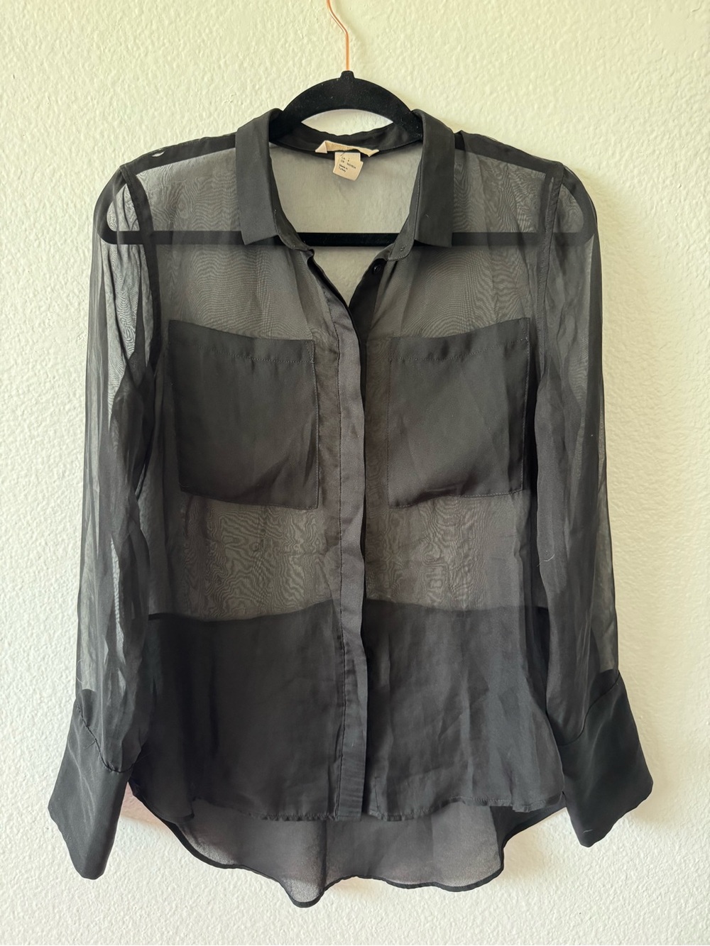H&M Black Sheer Button-Down Blouse